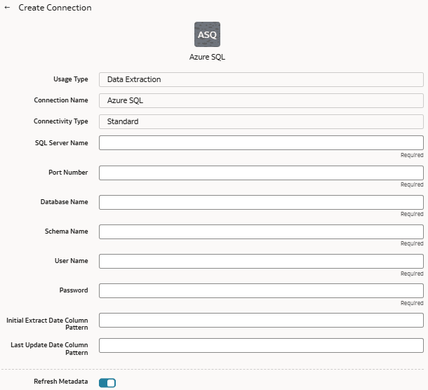 Create Connection for Azure SQL dialog