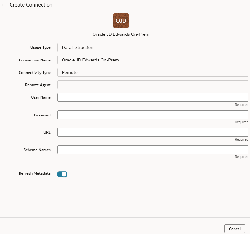 Create Connection for Oracle JD Edwards On-Prem