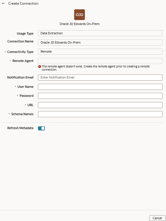 Create Connection for Oracle JD Edwards On-Prem