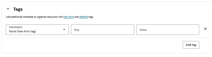 Setting an appropriate application tag key in the Oracle-ApplicationName tag namespace. This action is described in the text preceding the image.