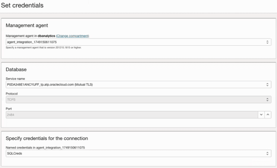 Set credentials for ADB-ExaC@C