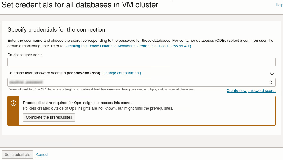 Set credentials for an Exadata system