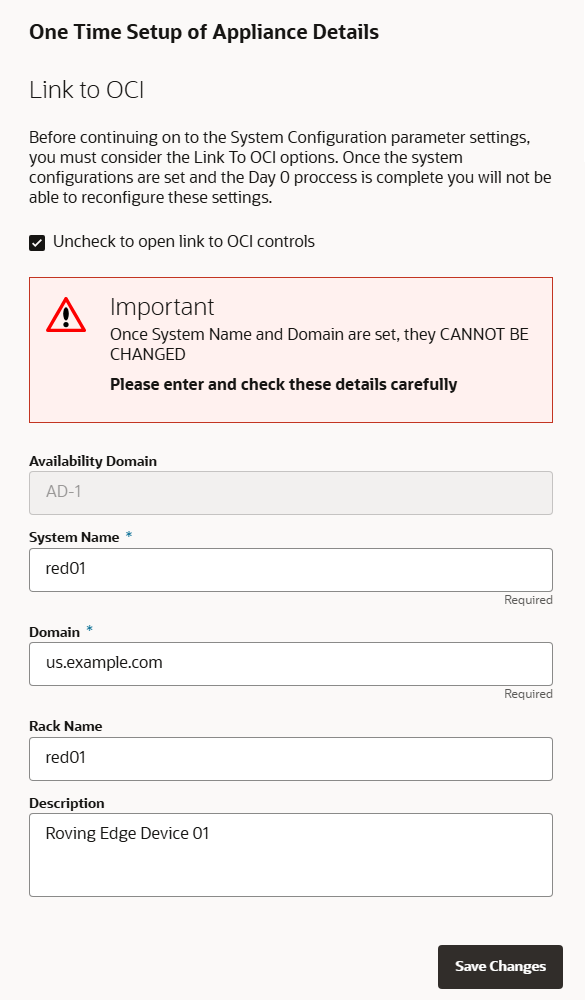 Figure showing the One Time Setup page.